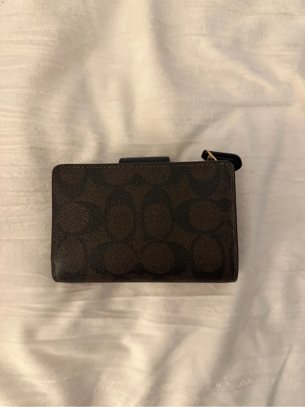 Coach Brown and Black Signature Bi-Fold Wallet with Gold Logo